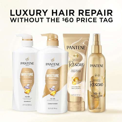 Pantene Shampoo, Daily Moisture Renewal - Pro-V Nutrients for Dry, Color-Treated, Straight to Curly Hair, 72-Hour Hydration & Softness, Paraben Free, Cleanses, Strengthens Bonds, 27.7 Fl Oz
