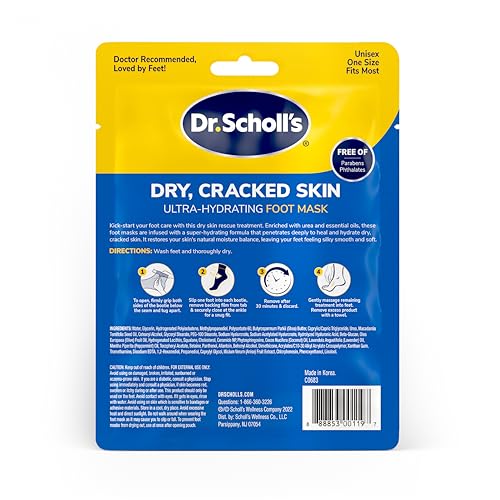 Dr. Scholl's Dry, Cracked Skin, Ultra Hydrating Foot Mask, 3 Pairs Moisturizing Socks: Intensely Moisturizes Repairs and Softens Rough Dry Skin with Urea & Essential Oils for Dry Cracked Feet