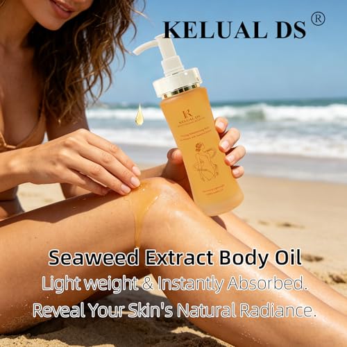KELUAL DS Undaria Seaweed Extract Body Oil - Firming Hydrating with Seaweed & Botanical Oil, Clean Lightweight Hydration, Vegan & Cruelty-Free, Scented, Smooths Skin for Women, 120ml/4.06oz
