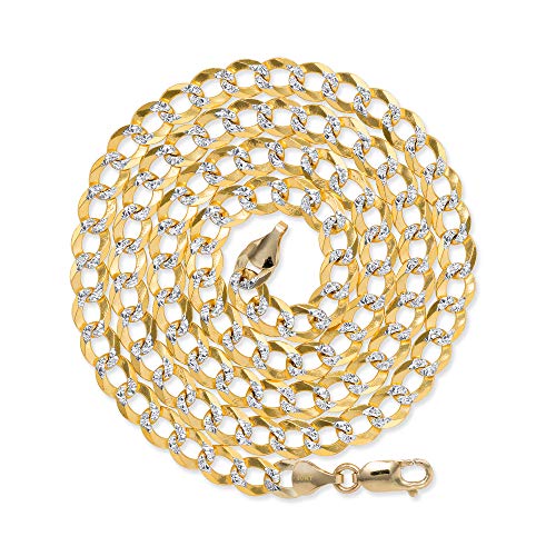 Nuragold 10k Real Yellow Gold Cuban Curb 7mm Solid Pave Chain Necklace - 26"