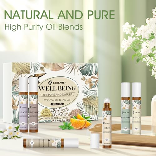 Essential Oils Roll On Set - (Relax, Sleep, Breathe, Focus on) Aromatherapy Oil with Roller Ball, Essential Oils for Skin - Self Care Gift for Women