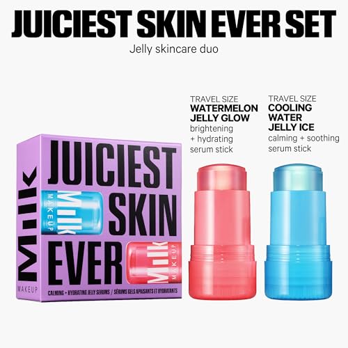 Milk Makeup Calming + Hydrating Jelly Skincare Serum Set – Reduce the Look of Puffiness + Redness, Brighten Skin + Minimize Look of Pores + Lines – Cooling Water + Watermelon Jelly, 0.21 oz each