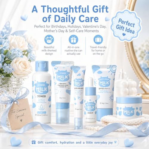 Milk Skincare Set For Women & Girls, Hydrating Milk Skin Care For Teens 10-12, Complete Gift Set Skin Care For Kids, Skincare For Girls 10-12, Self Care Beauty Gift For Her, Mothers Day Gifts Set