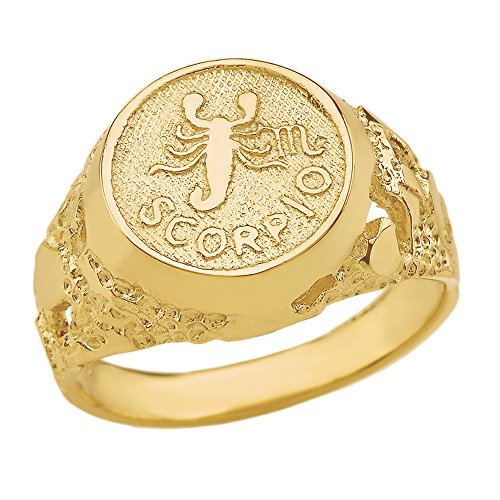 Men's 10k Yellow Gold Scorpio Zodiac Sign Nugget Statement Ring (Size 10.5)
