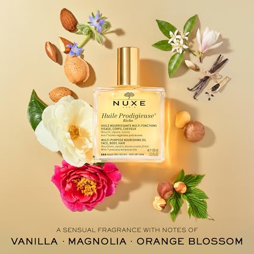 NUXE Huile Prodigieuse Riche Body Oil for Face, Skin & Hair, 3.3 Fl Oz