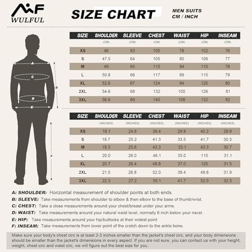 WULFUL Men's 2 Piece Slim Fit Suit Set One Button Blazer Jacket Pants Tuxedo Set for Party, Wedding and Business Black
