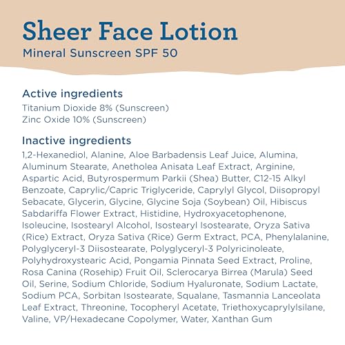 Blue Lizard Sheer Face Mineral SPF 50 Sunscreen Lotion, 100% Mineral Formula, Blue Light Protection, Lightweight, Rubs In Smooth, Nourishes and Hydrates, Paraben-Free, Fragrance-Free, 1.7 fl oz
