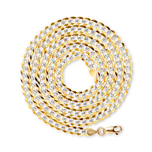 Nuragold 10k Real Yellow Gold Cuban Curb 5mm Solid Pave Chain Necklace - 26"