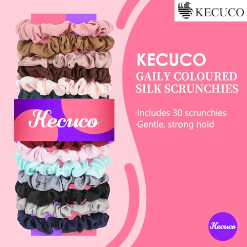 KECUCO 30Pcs Small Silk Satin Hair Scrunchies, Hair Ties for Women Girls Hair Accessories Gift (Multicolor A)