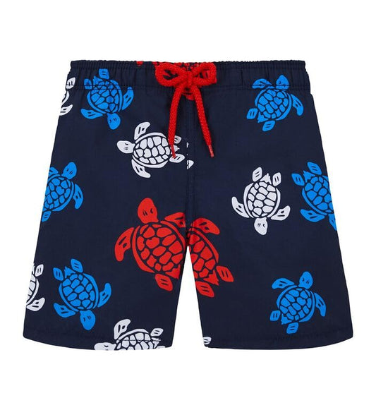 Vilebrequin Boys Swim Trunks Multicolored Turtles, 14 YEARS, Navy Blue