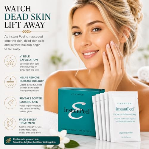 Earthen Instant Peel Exfoliating Packets – Gentle Face & Body Exfoliator for Smooth, Glowing Skin – Removes Dead Skin Cells Without Harsh Acids – Single Use Treatment, 6 Count