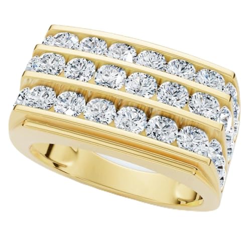 Pompeii 3Ct Men's Diamond Multi-Row Ring 10k Yellow Gold - Size 8.5
