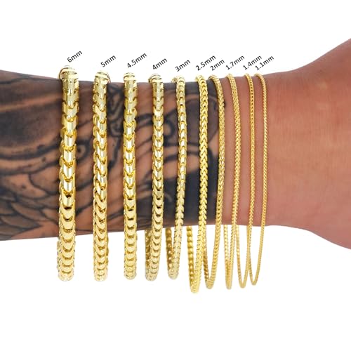 Nuragold 14K Real Yellow Gold Franco Solid Diamond Cut Chain Bracelet - 1.7mm,7"