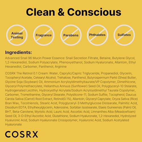 COSRX Snail 96% Mucin Essence 2ea & Retinol 0.1% Cream Mini Sample 1ea