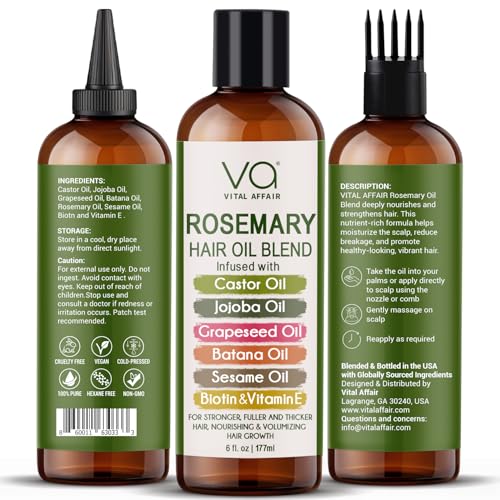Blend Of Pure Rosemary Oil For Hair Growth 6 Fl Oz With Castor, Batana Oil