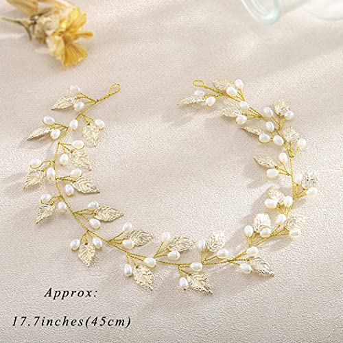 Unicra Gold Leaf Hair Vine Bridal Headpiece Wedding Hair Accessories for Brides and Women(15.75inches) (Gold)