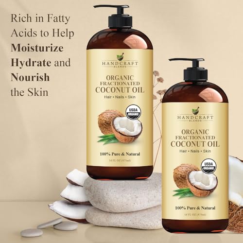 Handcraft Blends Organic Fractionated Coconut Oil | 100% Pure and Natural | Bath & Body Oil | Premium Grade Carrier Oil | Skin | Hair | Body | Massage | Hexane-Free | 16 Fl Oz