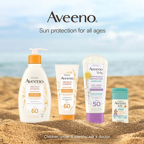 Aveeno Protect + Hydrate Sunscreen Lotion for Body & Face with Prebiotic Oat, SPF 60 Broad Spectrum Sunscreen, Paraben, & Oil Free, Water & Sweat Resistant (80-min) for Sensitive Skin, 3 Fl Oz