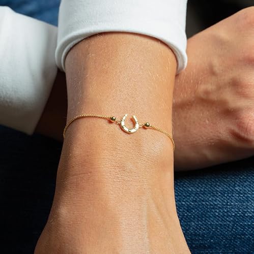 Floreo 14k Yellow Gold Horseshoe Charm Adjustable Wheat Link Friendship Bolo Bracelet, Extendable 9 Inch