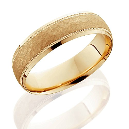 Pompeii 6mm Hammered Mens Wedding Band 14K Yellow Gold - Size 7.5