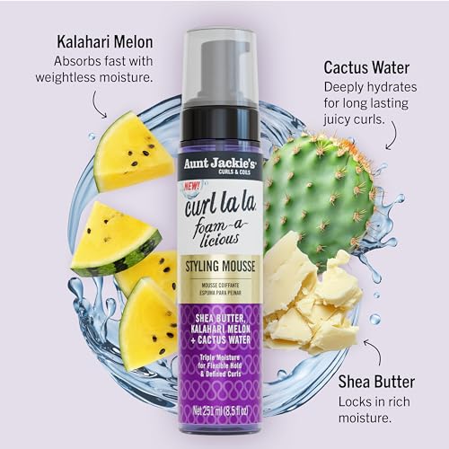 Aunt Jackie's Curls & Coils Curl La La Foam-a-licious Styling Mousse, 8.5 fl oz - Triple Moisture for Flexible Hold and Defined Curls