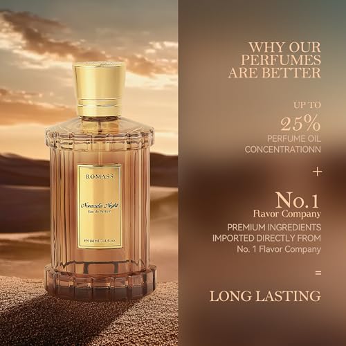 ROMASS Nomadic Night Long Lasting Unisex Oud Perfume - 3.4oz/100ml Eau de Parfum, Warm Woody Scent with Smoked Oud, Desert Sage, Rose & Raspberry, Gift for Men Women