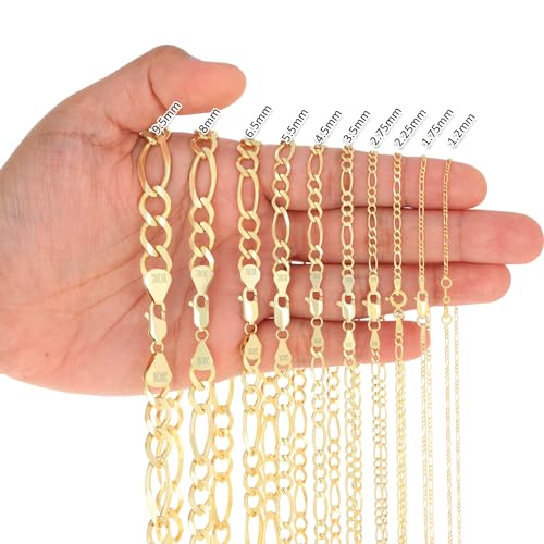 Nuragold 10K Real Yellow Gold Figaro Solid Link Chain Necklace Men & Women - 24",2.25mm