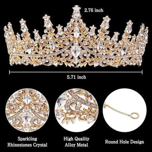 Fesciory Birthday Crown for Women, Gold Plated Crystal Tiara with Sash