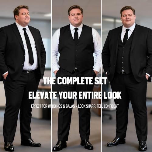 GATMSTZ 3 Piece Suits for Men Big and Tall Regular Fit Blazer Men Tuxedo Suit Set Classic Fit Jacket Vest Pants (Black,56L)