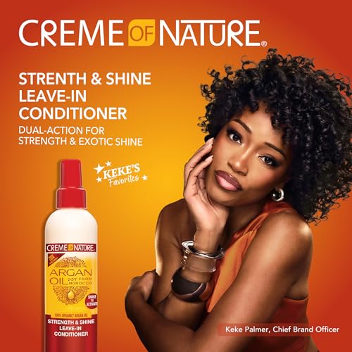 Creme of Nature Strength & Shine Leave-In Conditioner, Dual-Action Moisture & Protection, Infused with 100% Organic Argan Oil from Morocco, 8.45 fl oz