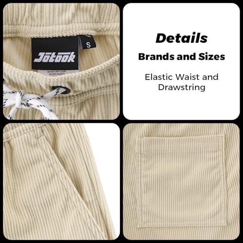JOTOOK Men's Casual Drawstring Corduroy Shorts Elastic Waist Summer Shorts with Pocket Small Beige