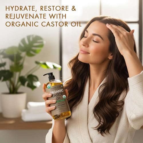Majestic Pure USDA Organic Castor Oil, 100% Pure & Natural Body Oil -8 FlOz