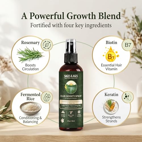 Fermented Rice Water Hair Growth Spray with Rosemary, Keratin, Biotin – Helps Thicken & Strengthen, Hydrating Leave-In Mist for Thinning Strands, Lightweight Daily Spray for Women & Men – 4oz