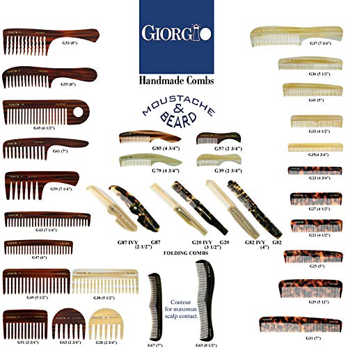 Giorgio G49 Large 5.75 Inch Detangling Comb, Wide Teeth for Thick Curly Wavy Hair. Long Hair Detangler Comb For Wet and Dry. Handmade of Quality Cellulose, Saw-Cut, Hand Polished, Tortoise Shell