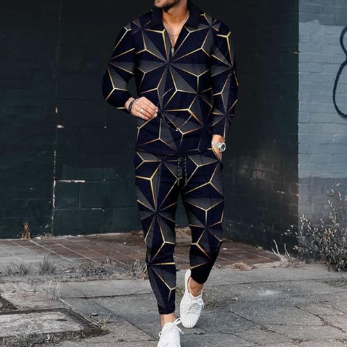 Kubsid Mens Tracksuit Set 2 Piece Long Sleeve Polo Shirt and Pants Jogging Sweatsuits Sets Casual Fashion Vacation Outfits Loungewear Starlight Size 2XL