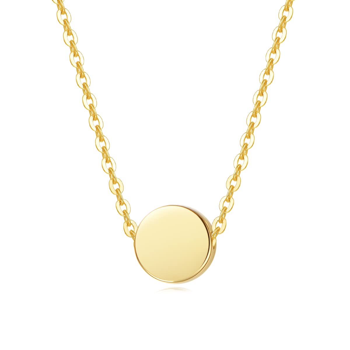 Carleen Solid Real 14K Yellow Gold Tiny Dot 6mm Round Small Cute Simple Coin Necklace Pendant Minimalist Dainty Everyday Fine Jewelry Mother's Day Gifts For Women, 16+2 Extender Gold Chain