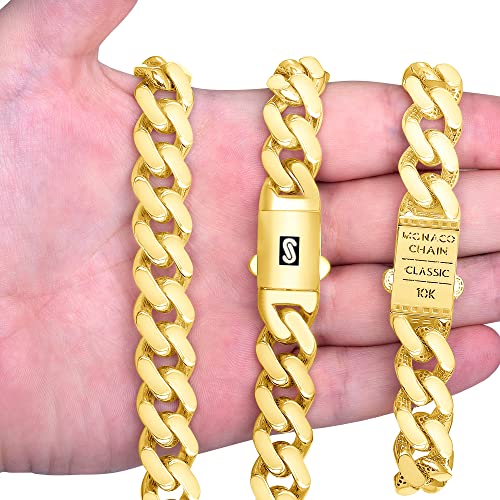 Nuragold 10k Real Yellow Gold Monaco 15mm Miami Cuban Chain Mens Necklace - 24"
