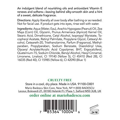 Mario Badescu Apricot Super Rich Body Lotion Enriched with Vitamins A and E - Delicately Scented Lotion with Nourishing, Skin-Softening Formula - Ideal for All Skin Types, 16 Fl Oz