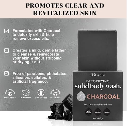 Kitsch Charcoal Soap Body Wash Bar for Cleansing – Made in USA, 4 oz