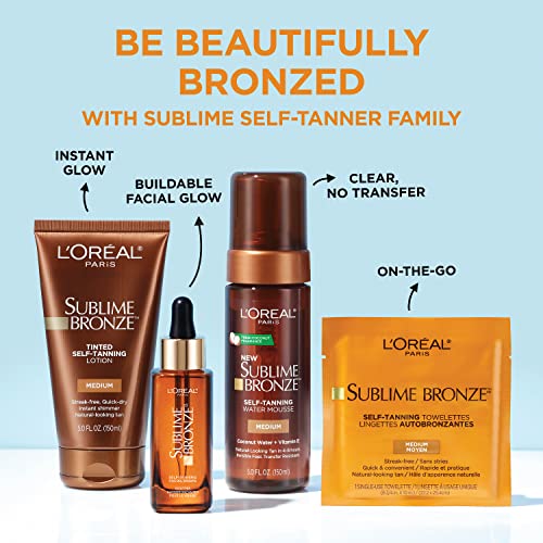L'Oreal Paris Sublime Bronze Self Tanning Towelettes, Streak-Free, Natural Looking Tan, 6 ct