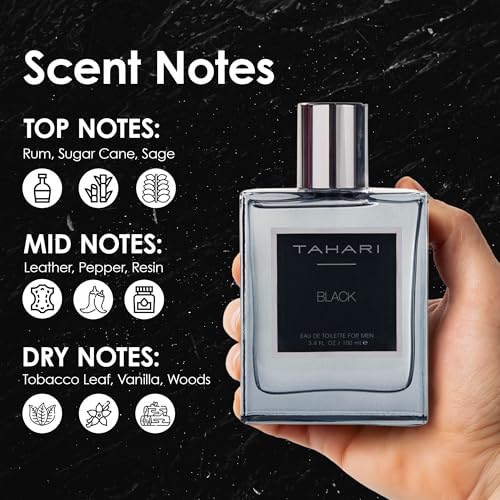 TAHARI Black Eau de Toilette for Men Rum Leather & Tobacco Scent 3.4 Fl Oz