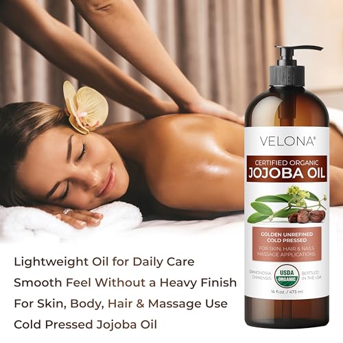 velona USDA Organic Jojoba Oil - 16 fl oz, Cold Pressed, with Pump