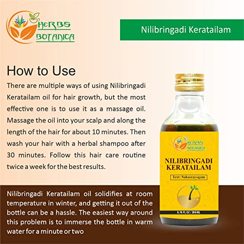 Herbs Botanica Nilibringadi Keratailam Neelibhringadi Hair Oil for Scalp, Hair Loss,Ayurvedic Oil for Hair Premature Graying 200ml Bottle