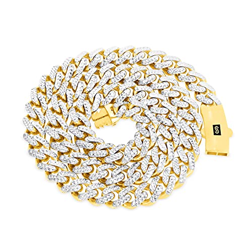Nuragold 10k Real Yellow Gold Monaco 9mm Miami Cuban Pave Mens Necklace - 22"