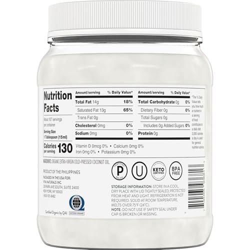 Viva Naturals Organic Coconut Oil, 54 fl oz – Unrefined, Cold-Pressed Extra Virgin Coconut Oil, USDA Organic & Non-GMO, Natural Cooking Oil, Hair Oil & Skin Oil