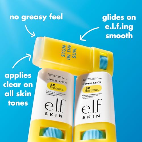 e.l.f. SKIN Suntouchable Invisi-Stick Face Sunscreen SPF 50, Clear, Lightweight with Sunflower Seed Oil, Vegan & Cruelty-Free