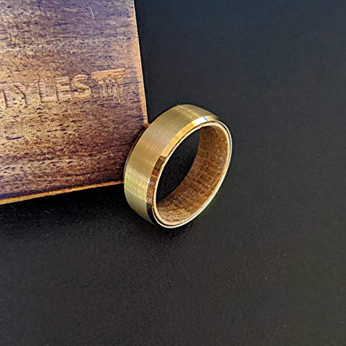 14K Gold Whiskey Barrel Rings For Men Tungsten Wedding Band 8mm Bourbon Barrel Ring Whiskey Barrel Wood Ring Unique Tungsten Ring