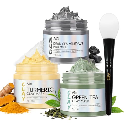 ANAI RUI 3-Pcs Face Mask Set -Turmeric, Green Tea, Dead Sea 2.5 oz Each