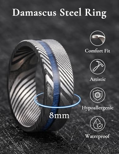 King Will Damascus Steel Wedding Band For Men 8mm Size 10
