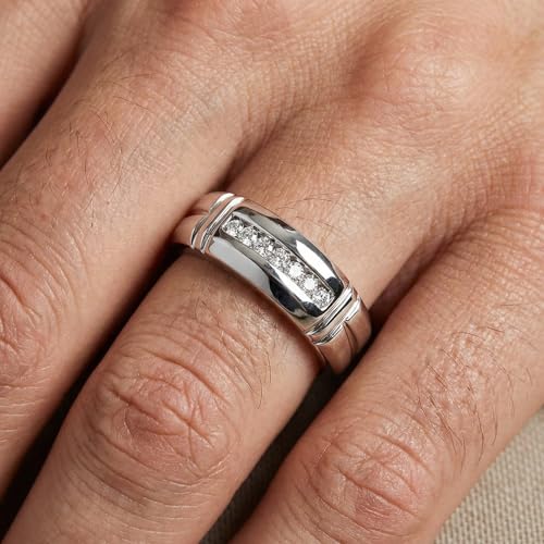 P3 POMPEII3 Pompeii 1/4ct Channel Set Diamond Ring 14K White Gold Mens Wedding Band - Size 12